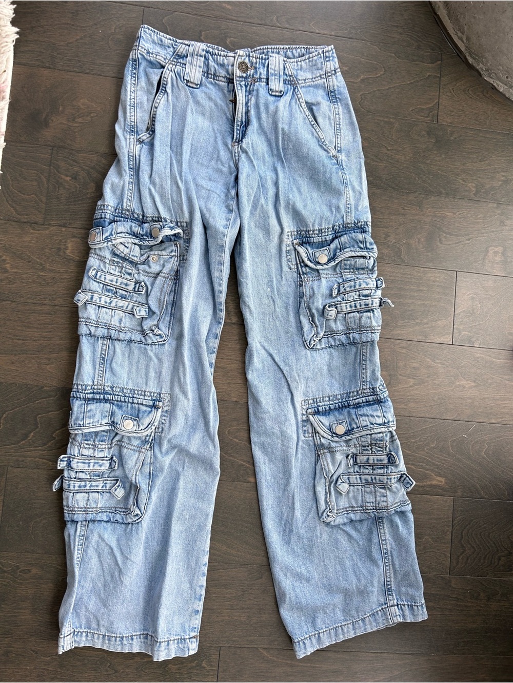 Garage Light Blue Cargo Jeans for Women - Casual Wide Leg Size 0/24